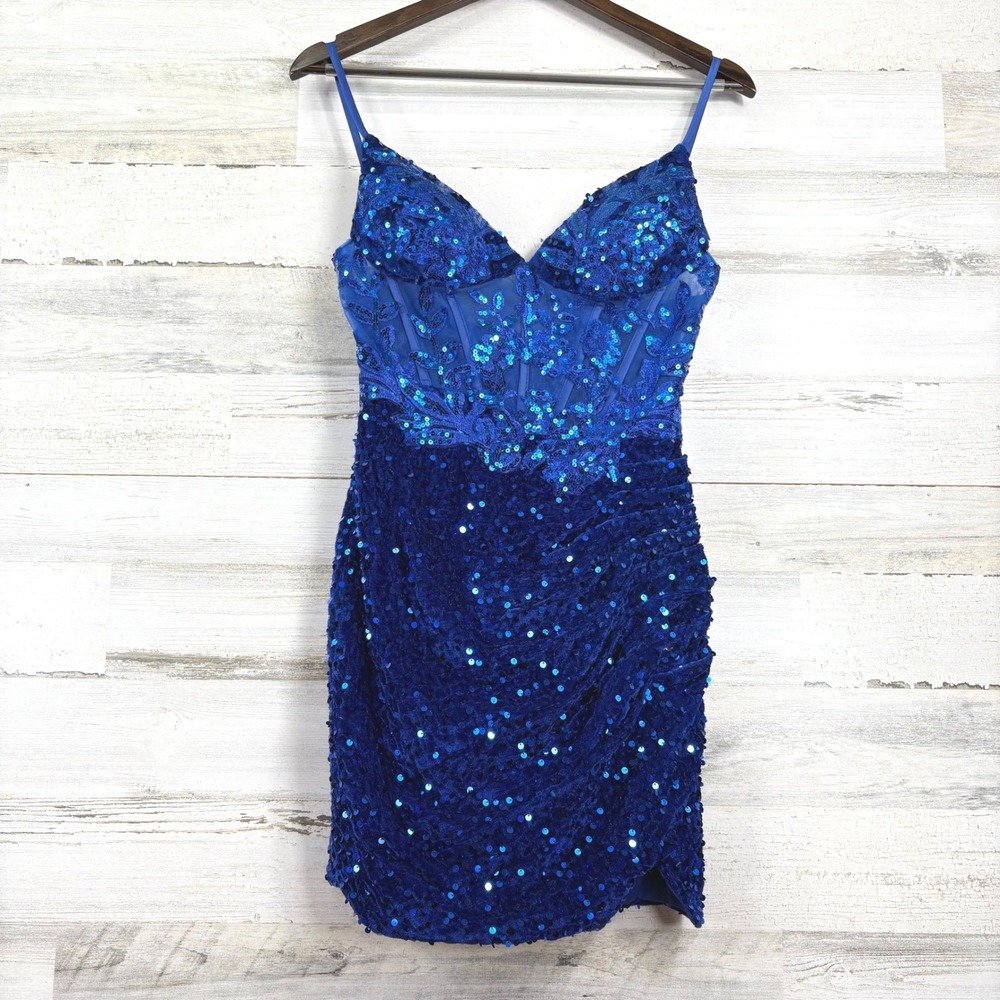 Wear Your Love Mini Dress Size 0 Royal Blue New Corset Sequin Glam Party Sparkle